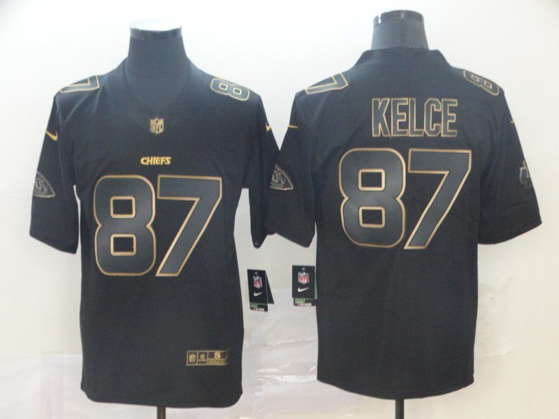 Men Kansas City Chiefs 87 Kelce Black Nike Vapor Limited Black Golden Jersey